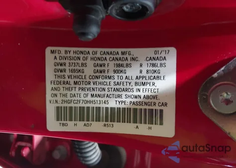 2017 Honda Civic Ex from USA, damaged, VIN 2HGFC2F70HH513145